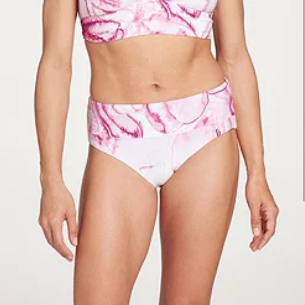 CALIA Floral Flourish Geranium Mid Rise Wide Band Bikini Bottom